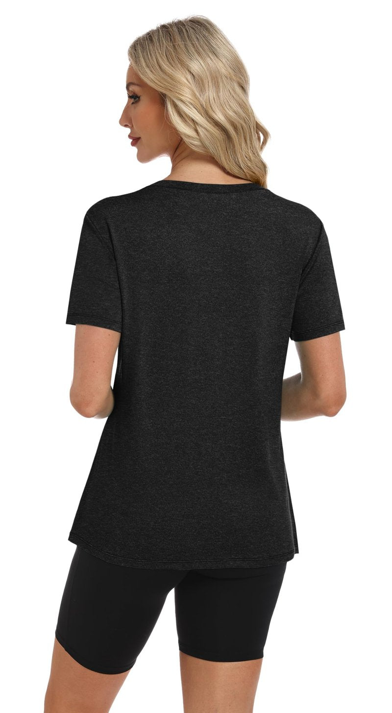 NIASHOT Workout Tops for Women Fitness Clothing Womens Clothes Pilates Outfits Fashion Activewear Summer Yoga Running Shirts Black XL