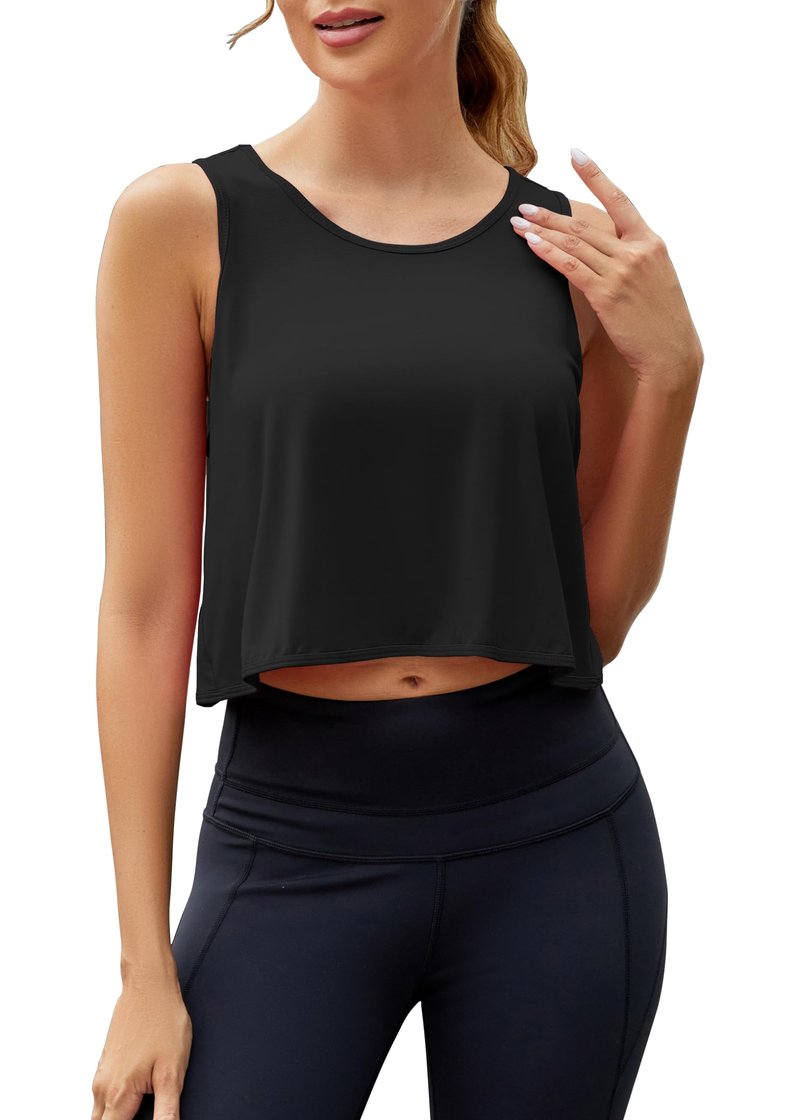 Mippo Crop Tops for Women Workout Athletic Gym Top Cropped Tank Open Back Shirts Running Clothes for Women Black M