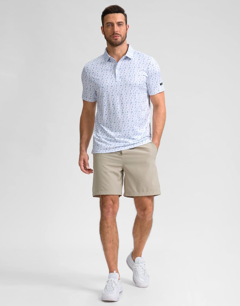 Obla Mens Golf Polo Shirts Short Sleeve Dry Fit Performance Moisture Wicking Casual Print Collared Golf Shirts for Men(White Golf Flag_L)