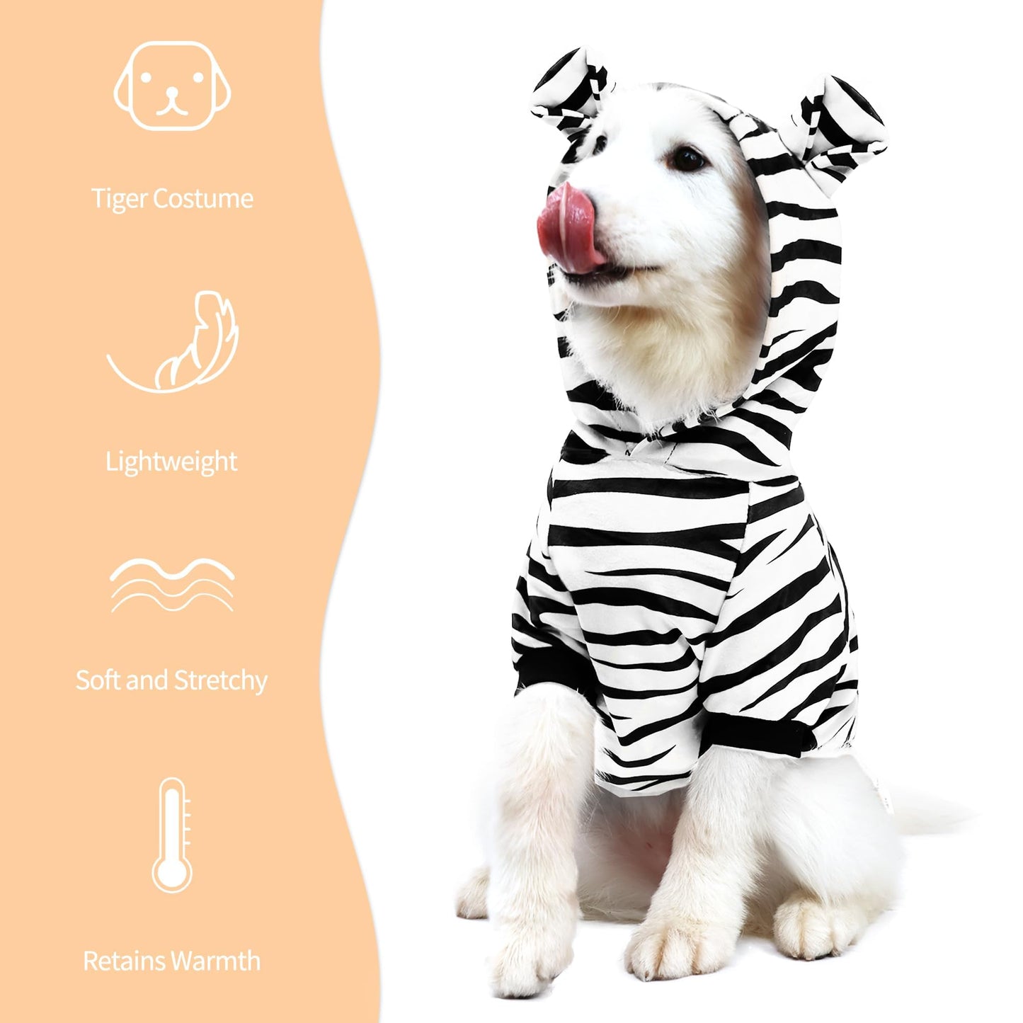 NACOCO Halloween Dog Tiger Costume - Pet White Tiger Cosplay Clothes Coat Hoodie Outfits Cute Warm Winter Apparel for Small and Medium Dogs(White, M)