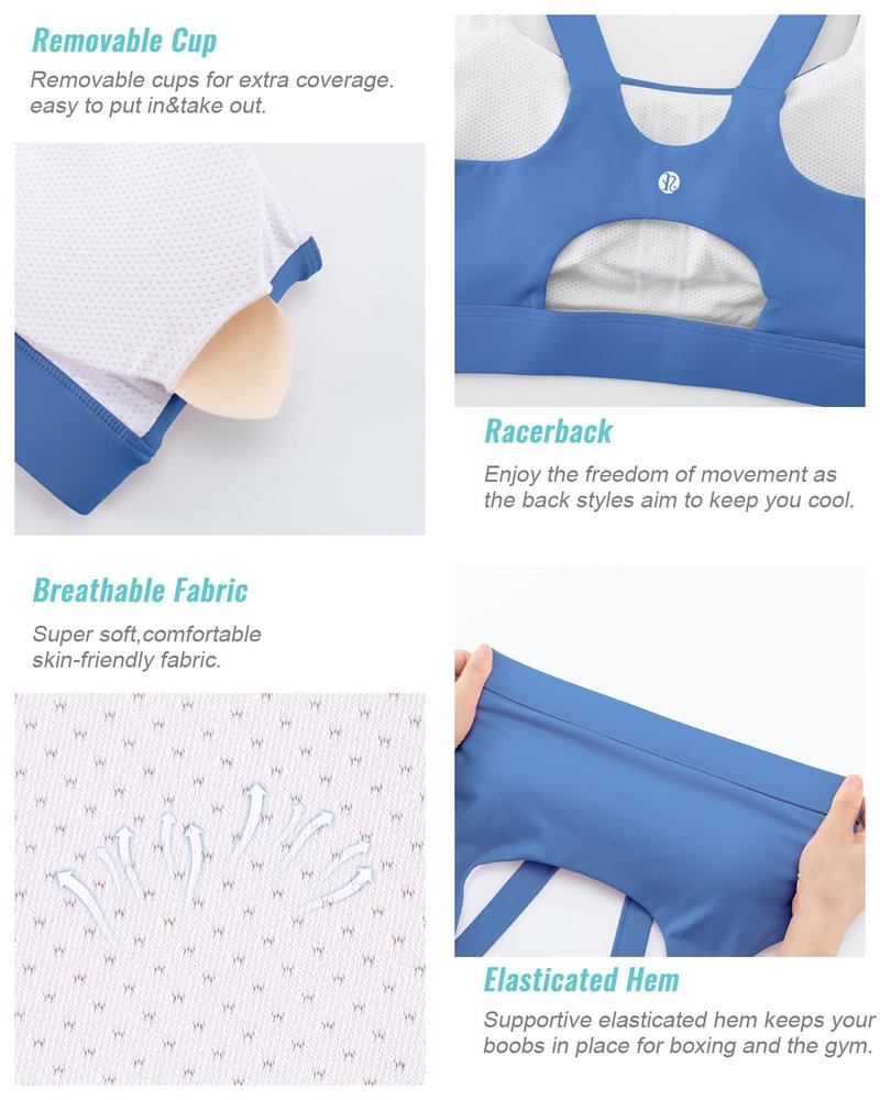 RUNNING GIRL Sports Bras for Women,Scoop Neck Racerback Blue Sports Bra Padded Medium Support Workout Yoga Bra(WX3139 Light Blue M)