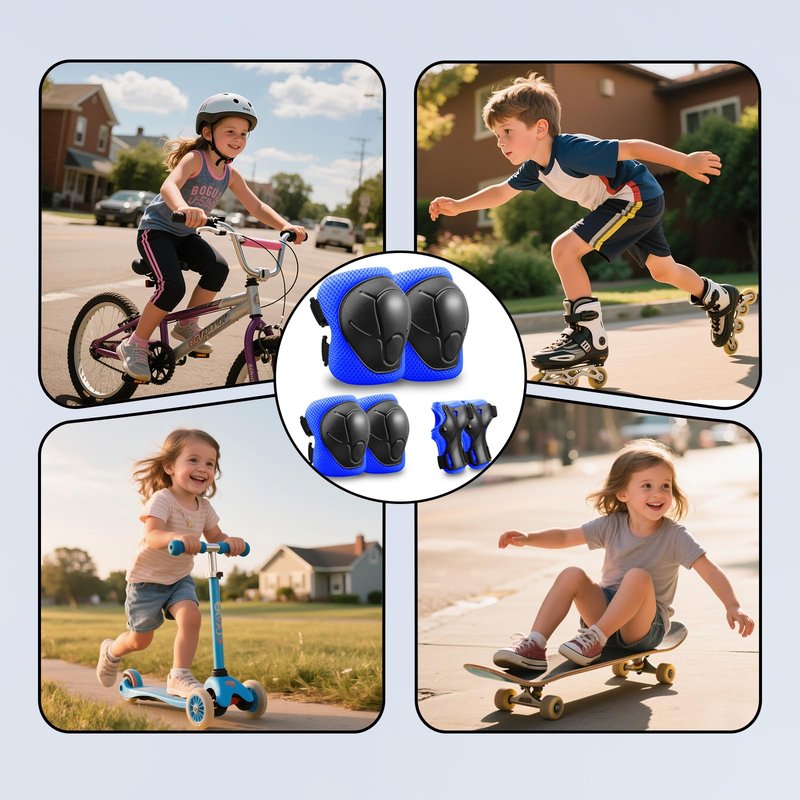 Kids Protective Gear Set Knee Pads for Kids 3-14 Years Toddler Knee and Elbow Pads with Wrist Guards 3 in 1 for Skating Cycling Bike,Biking, Roller Skates, Scooters (Blue, S(3-8Years))