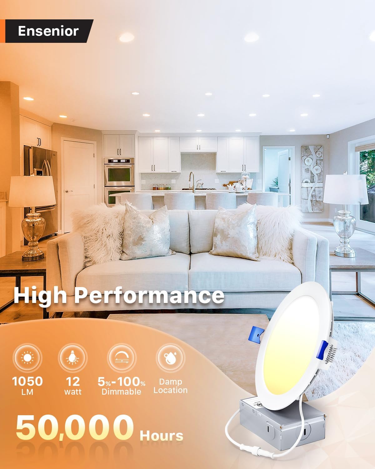 Ensenior 24 Pack 6 Inch LED Recessed Ceiling Light, Dimmable, 4000K Cool White, 1050LM 12W 120V, High Brightness Canless Wafer Downlight - ETL&FCC&IC