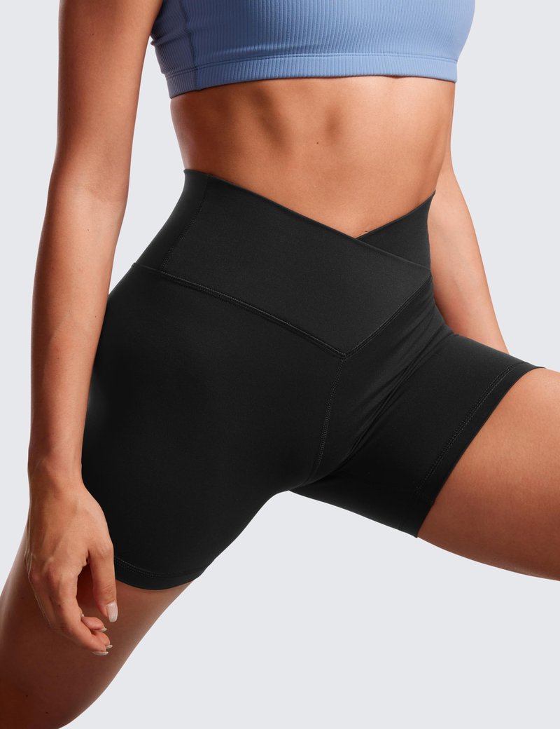 CRZ YOGA Butterluxe Crossover Biker Shorts 5" - Criss Cross High Waisted Workout Yoga Buttery Soft Womens Black Medium