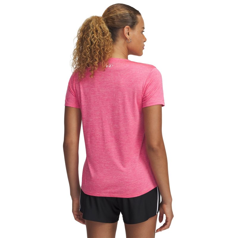 Under Armour Womens Tech Twist Short Sleeve V Neck, (672) Super Pink / / White, Large