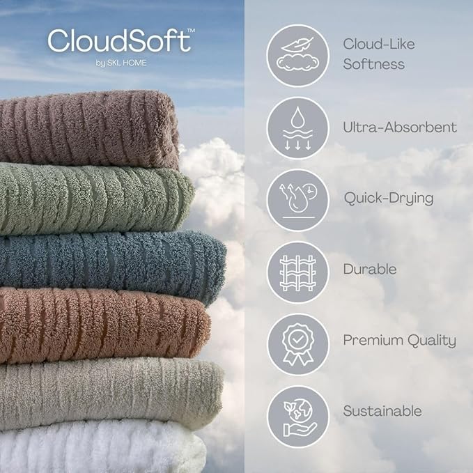 SKL Home CloudSoft 100% Cotton Luxury 2-Piece Hand Towel Set, 600 GSM, Ultra
