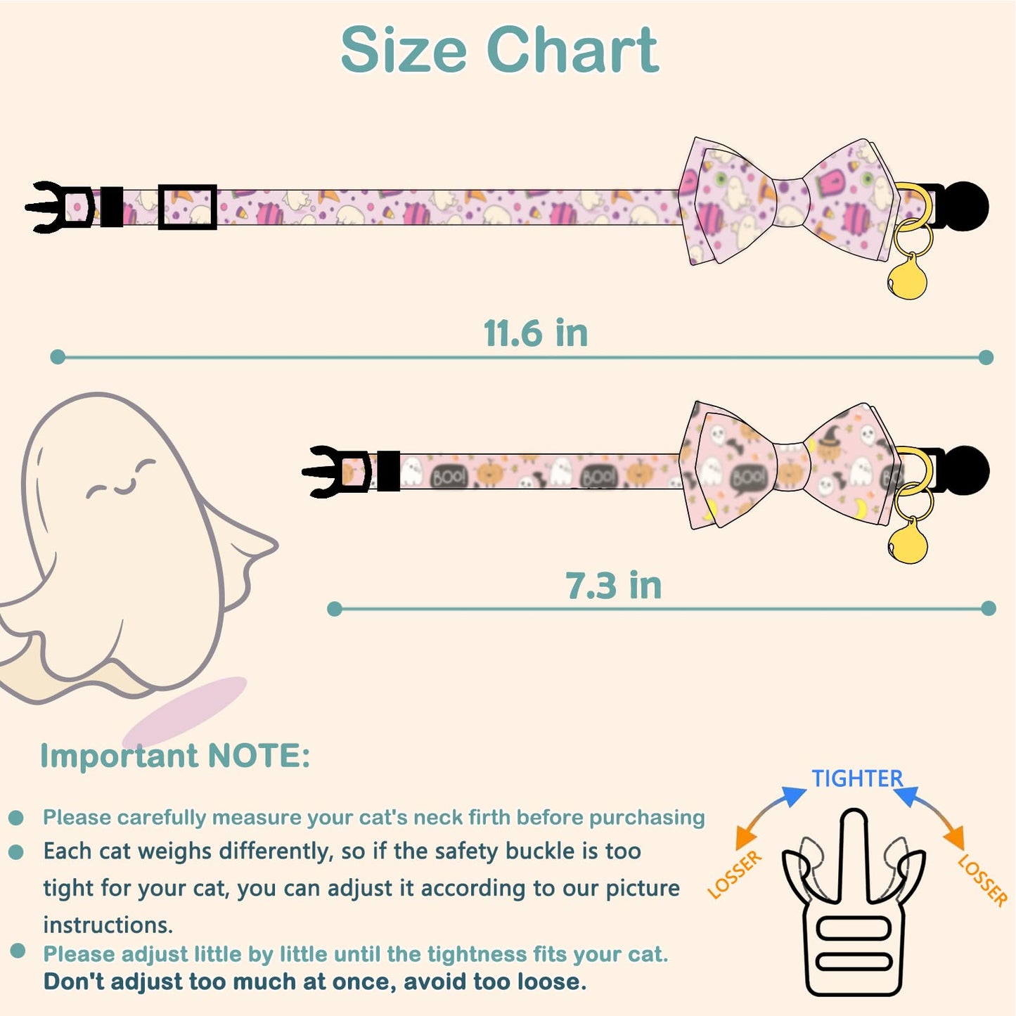 Faygarsle 2 Pack Breakaway Cute Halloween Cat Collar Collection Ghosts Pattern with Bell for Kittens Female Male Cats Seasonal Holiday Bowtie Fall Cat Collar Pink Purple