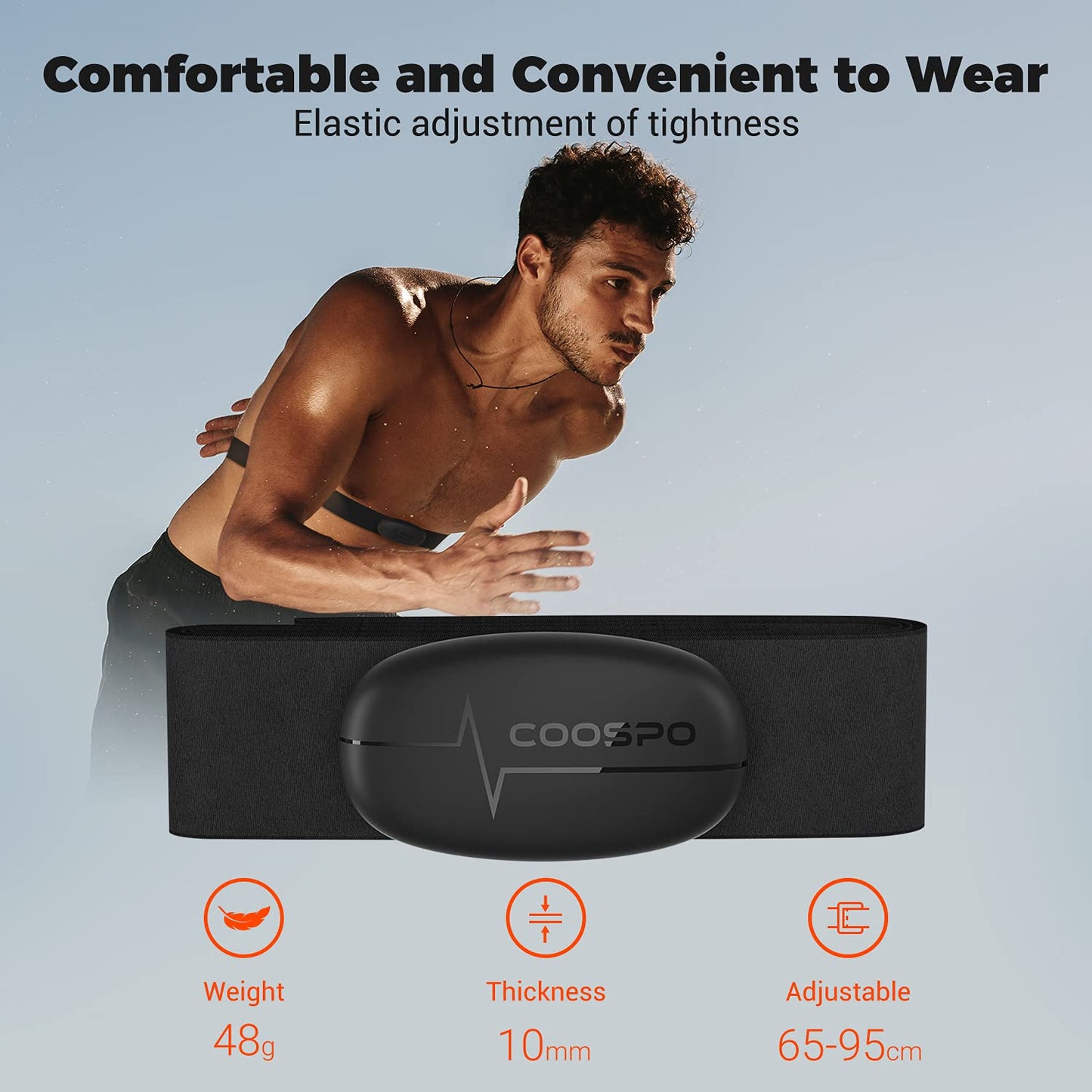 COOSPO H6 Heart Rate Monitor Chest Strap,Bluetooth ANT+ HRM,for Running Cycling Gym Sports