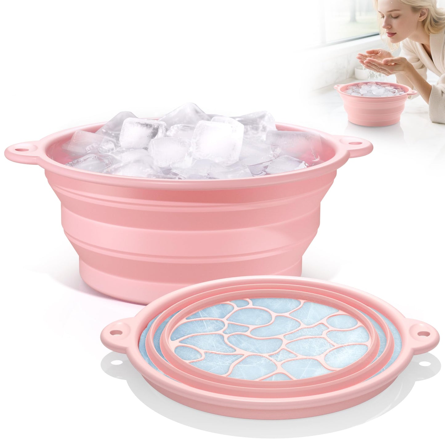 Face Bowl for Ice with Built-in Ice Tray – Collapsible Silicone Facial Ice Bath Bowl for Cold Plunge Therapy, Skin Tightening & Acne Relief – Portable Spa Tool for Home & Travel(Black)