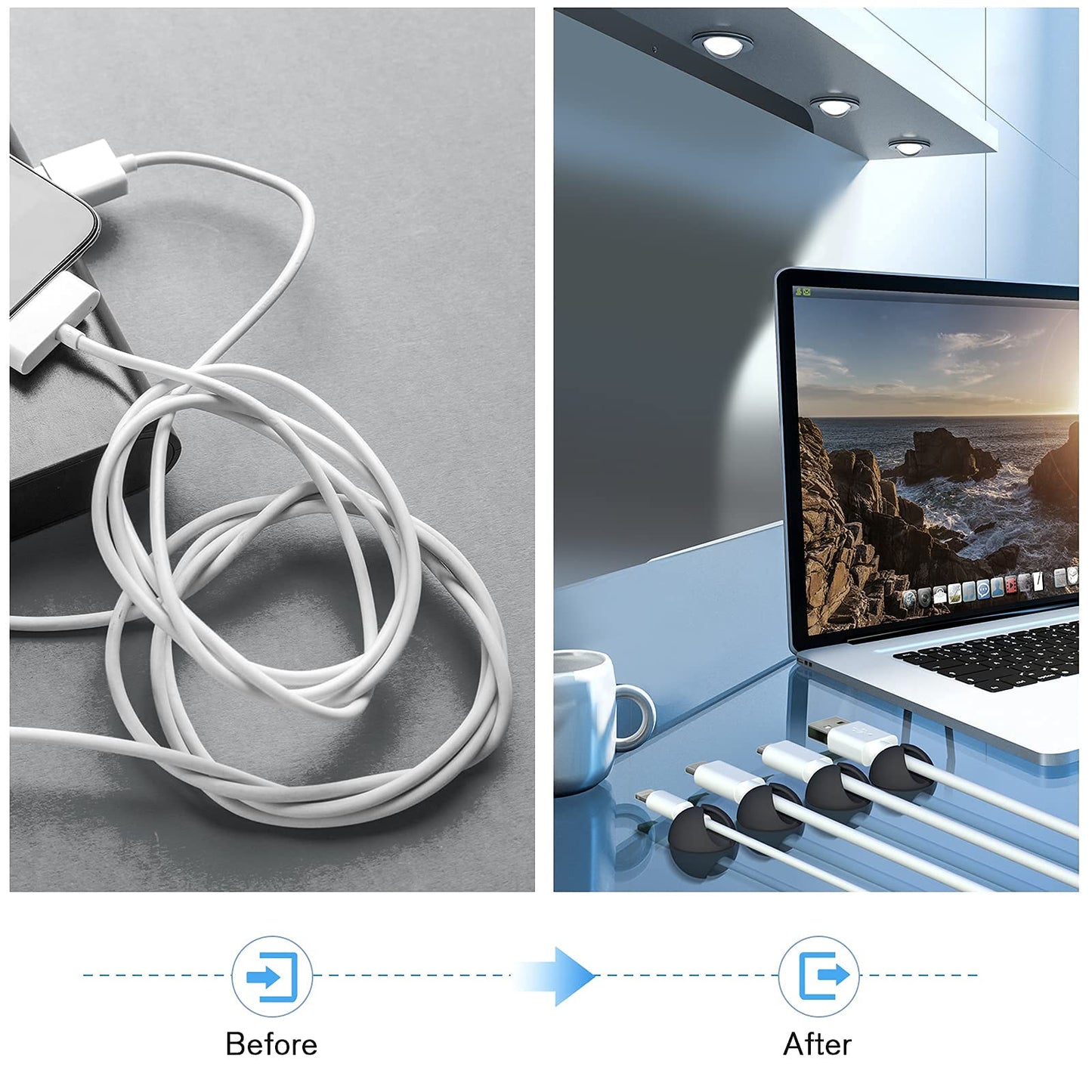 12 Pack Cable Clips, Znben Cord Organizer Holder Adhesive Cable Management Charger Wire Holder Clips for Desk, Home, Office, Car, Cubicle, Nightstand Black