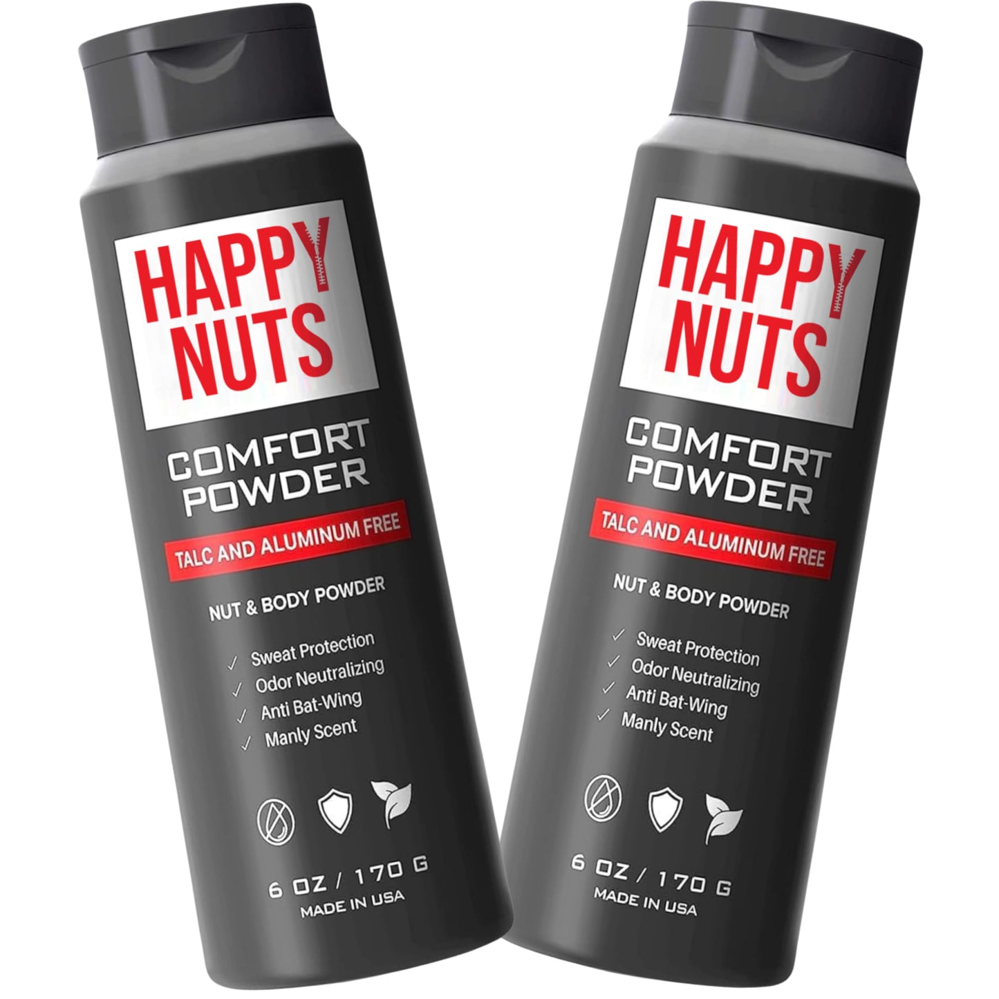 Happy Nuts Comfort Powder - Anti-Chafing, Sweat Defense & Odor Control for the Groin, Feet, and Body - Body Powder for Men (2 PACK)