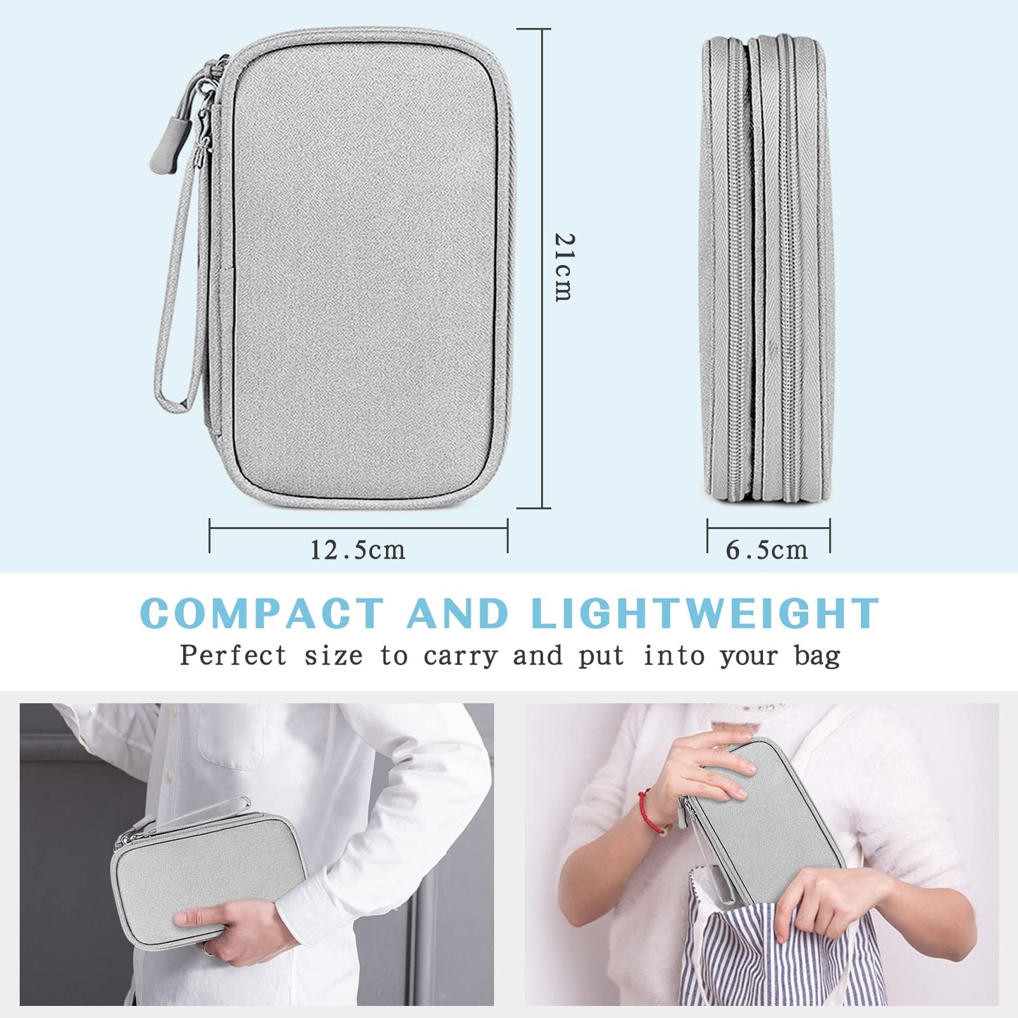 FYY Travel Cable Organiser Bag, Double-Layer Electronics Accessories Organiser Bag, Travel Essentials Universal Carry Travel Bag for Cables, Power Bank, USB Drive, Charger, Hard Disk M-Grey