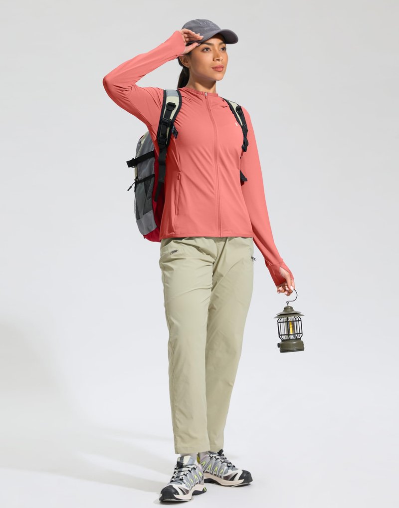 Soothfeel Women's UPF 50+ Sun Protection Hoodie Jacket Lightweight Long Sleeve Sun Shirt for Women with Pocket Hiking Outdoor(Coral, XS)