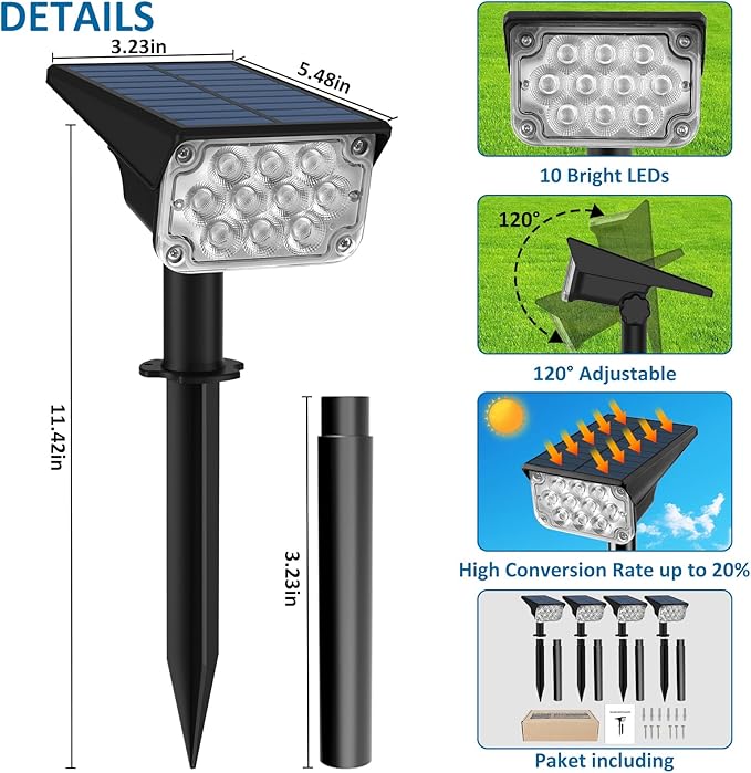 T-SUNUS Solar Color Landscape Spotlights Outdoor Christmas, IP65 Waterproof RGB Spot Light 2 Pack Auto Dusk to Dawn Landscaping Wall Lights for Tree Yard Garden Driveway Porch Walkway Pond Halloween