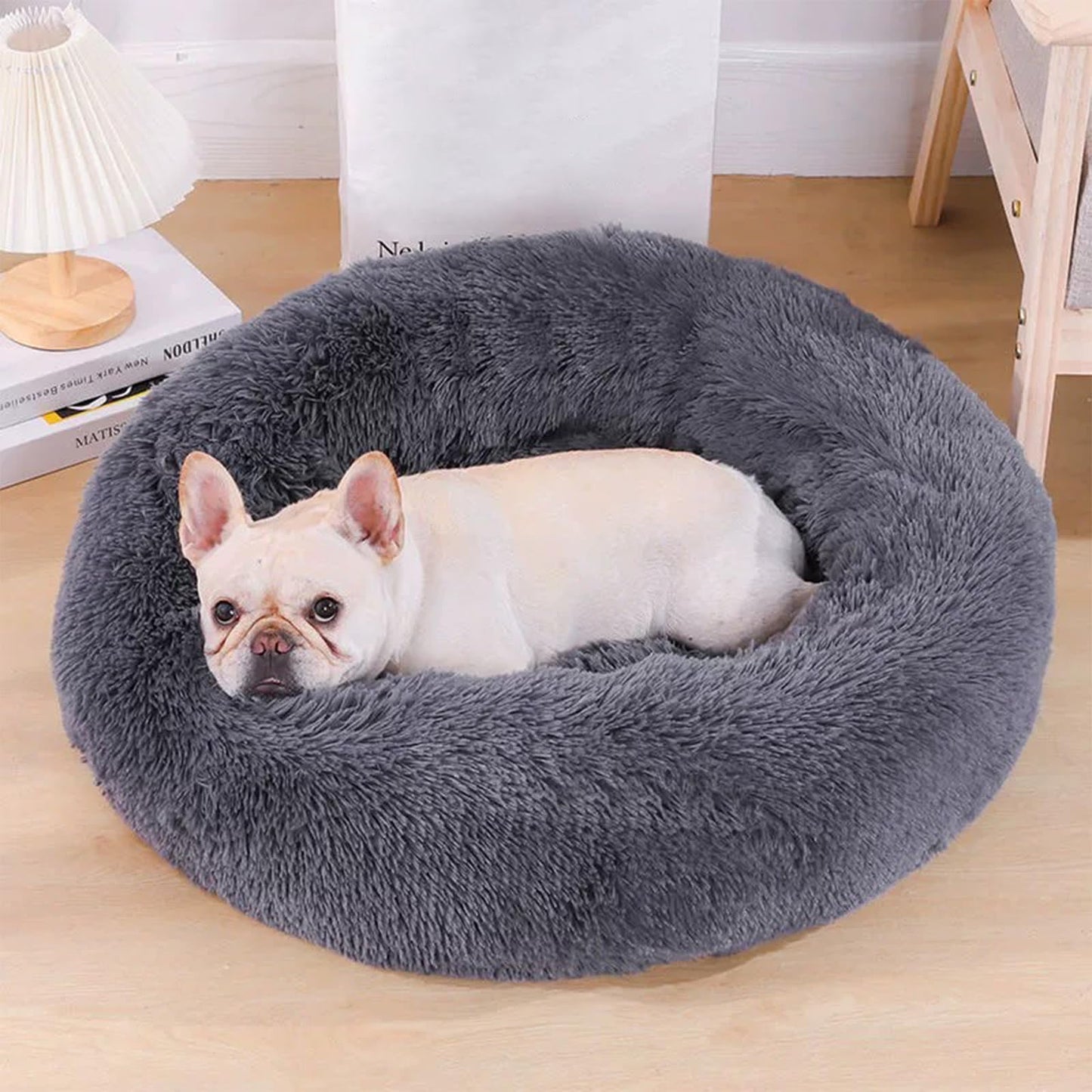 Cat Beds for Indoor Cats,20/24 Inch Round Donut Washable Cat Bed,Fluffy Calming Self Warming Soft Donut Cuddler Cushion Pet Bed for Small Dogs Kittens,Non-Slip