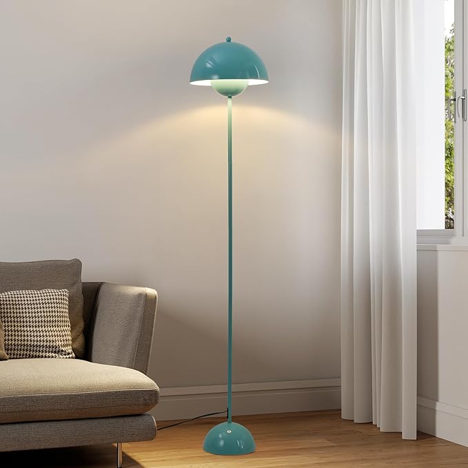 SUNLLOK Flower Pot Floor Lamp for Living Room, Metal Dome Lampshade Standing Floor Lamp with Foot Switch, Modern Reading Floor Light Fixture for Kitchen Island, Bedroom, Restaurant (Blue)
