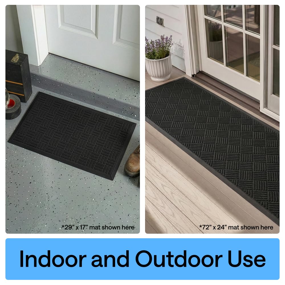 GORILLA GRIP 100% Waterproof All-Season WeatherMAX Doormat 35x23, US Designed Natural Rubber, Stain and Fade Resistant, Low Profile Indoor Outdoor Door Mats, Easy Clean Patio Mat, Black Maze
