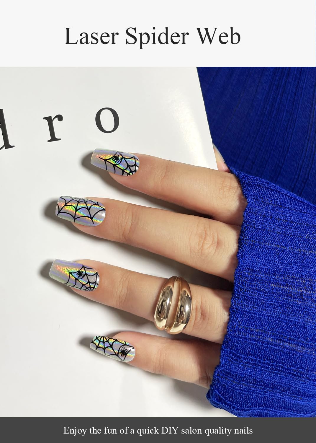 AutyaMee Semi Cured Gel Nail Strips (Laser Spider Web), Halloween, 20 Pcs Gel Nail Wraps, Stickers, UV Light Required, Salon Quality, Long Lasting