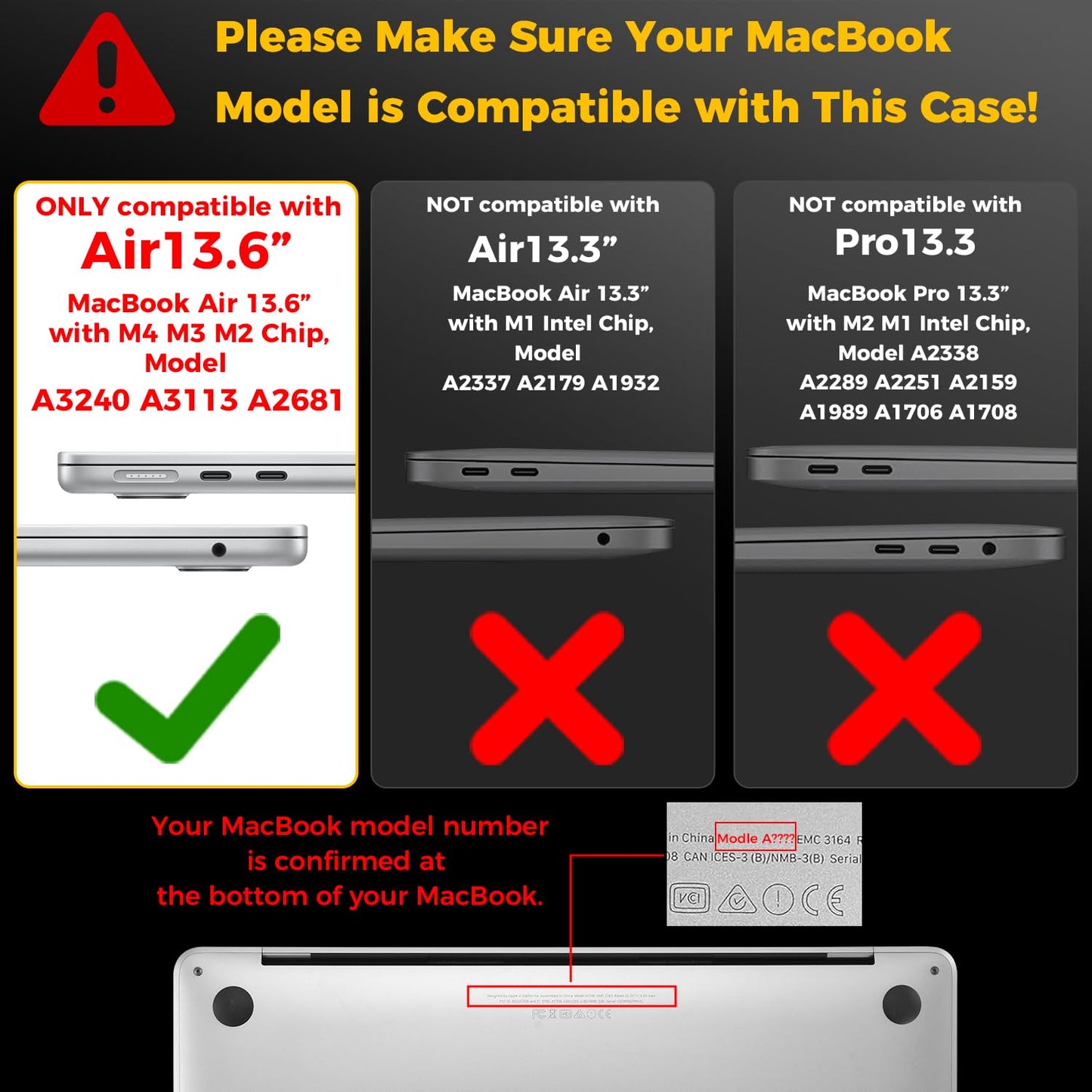 EooCoo Compatible with MacBook Air 13 inch Case M4 M3 M2 2025 2024 2022 Mac Book Air 13.6" Transparent Hard Shell for Model A3240 A3113 A2681 with Touch ID, Plastic Cover Smooth Skin - Crystal Clear