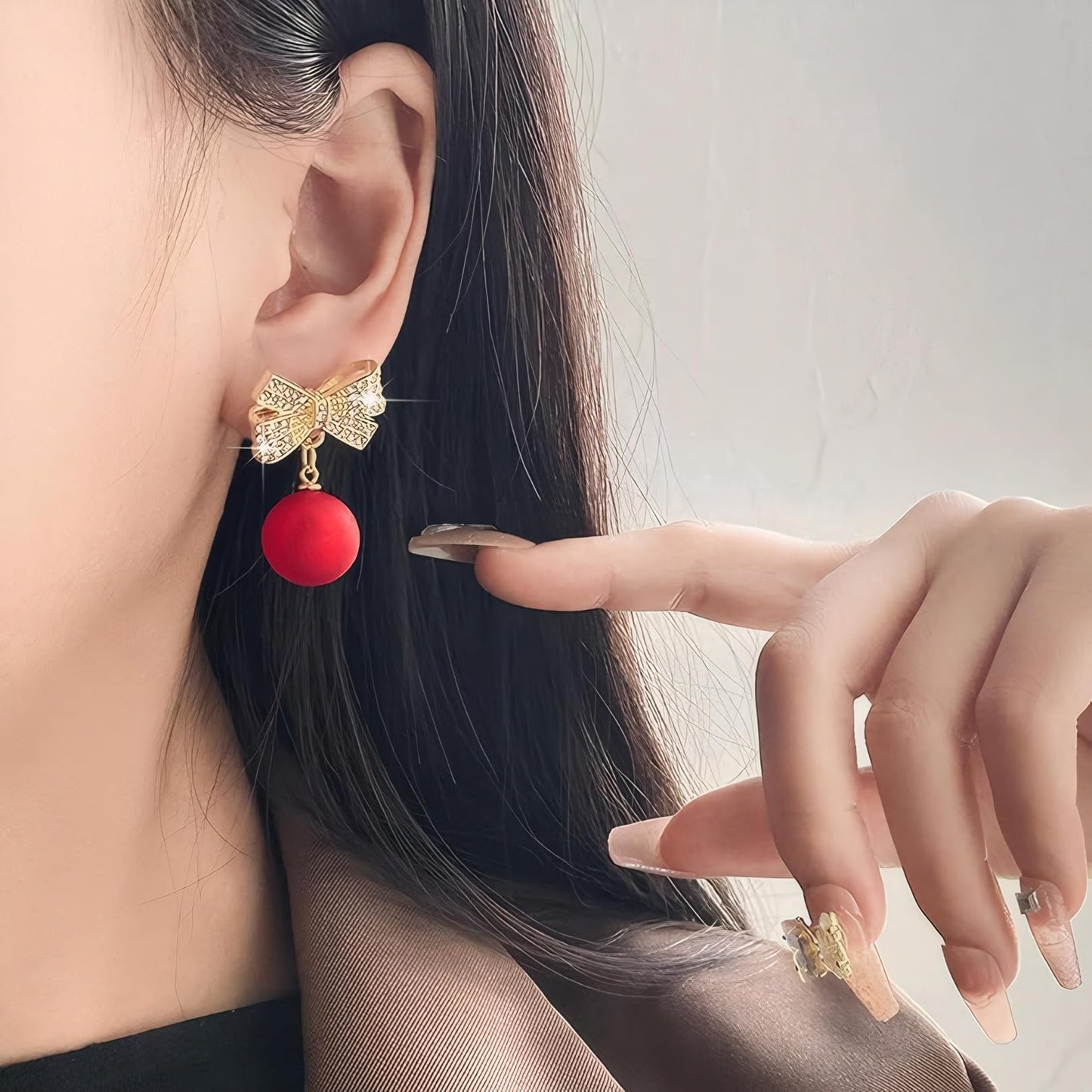 ecozran Sparkling Red Bow Earrings for Women Teardrop Jewelry Gifts Rhinestone Chain Tassel Earring Christmas Gifts(Red-Q)