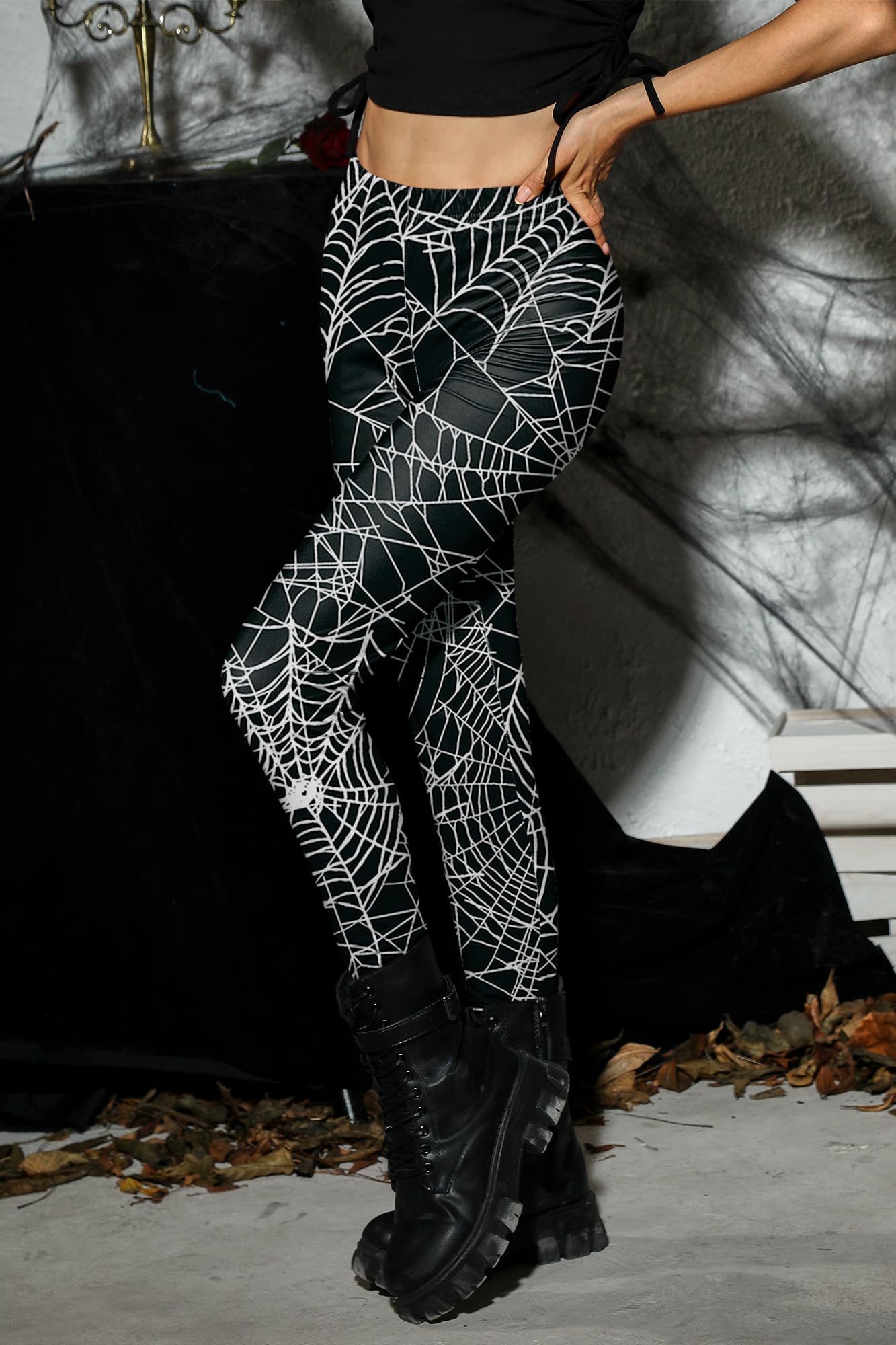 For G and PL Halloween Women Graphic High Waist Tights Soft Casual Printed Yoga Skinny Pants Cobweb M