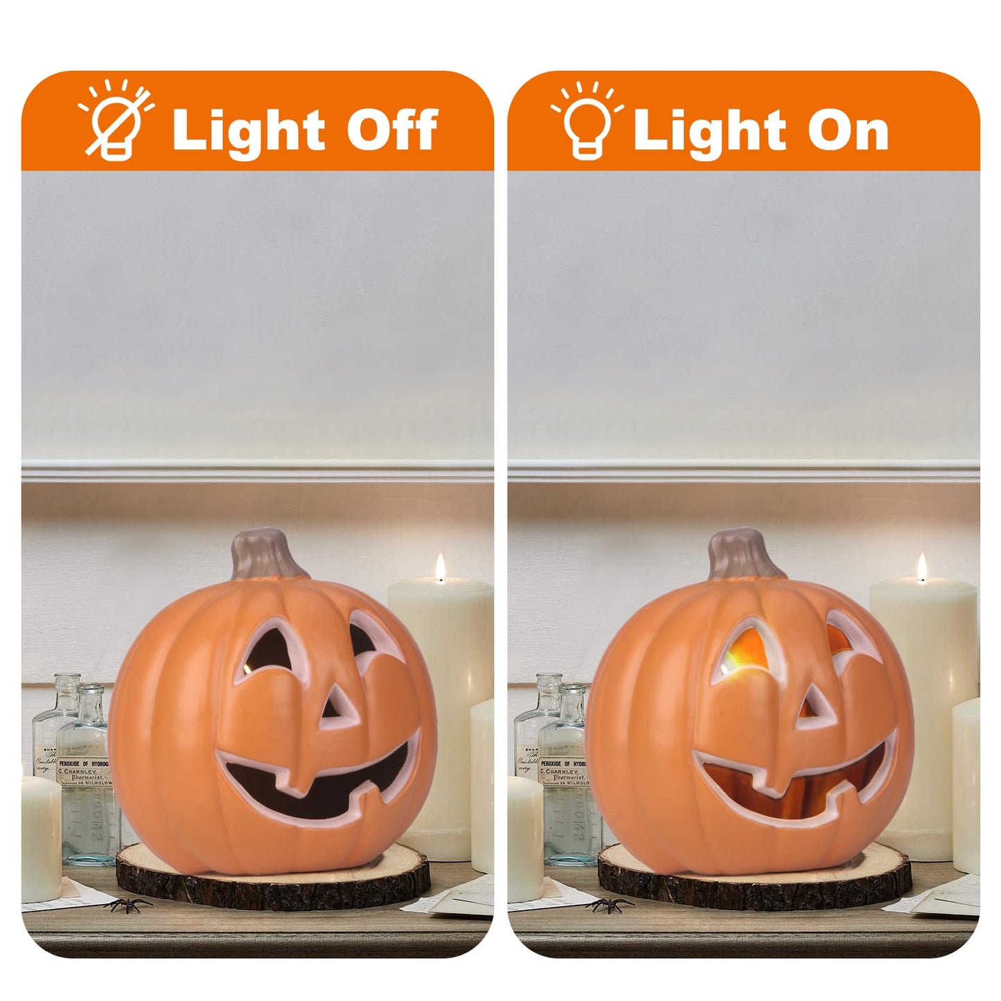 Halloween Pumpkin Lantern, Jack o Lanterns Light Up Pumpkin Decorations, Lighted Pumpkin with LED Bulb Indoor/Outdoor Pumpkin Decoration 11in