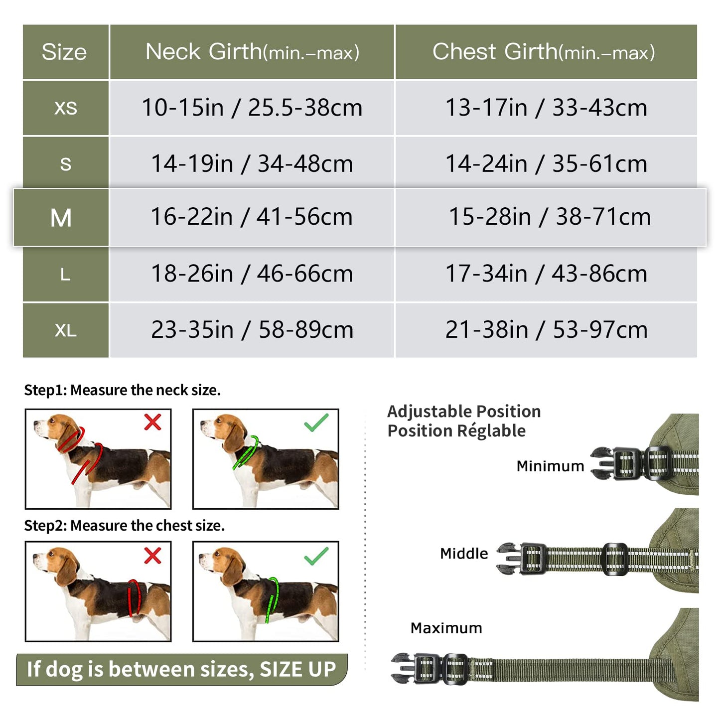 HEELE Dog Harness, Reflective Dog Harness, with Padded Handle Control, 2 Metal Rings, Harness for Small Medium and Large Dogs, Army Green, M