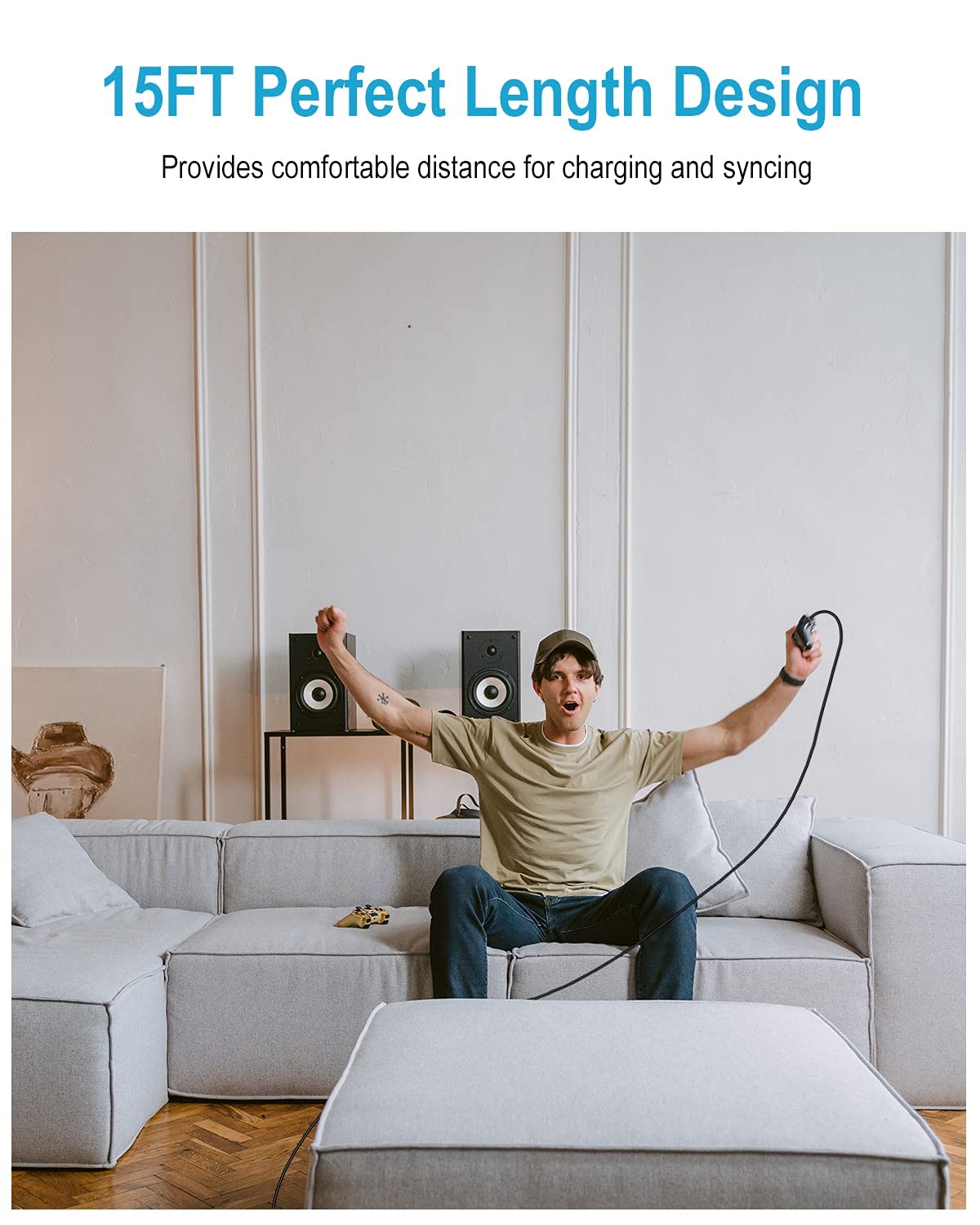 DEEGO Micro USB Cable, 15Ft Extra Long Controller Charger Compatible with PS4, PlayStation 4, Charger Cord Fast Android USB Charging Cable, Black