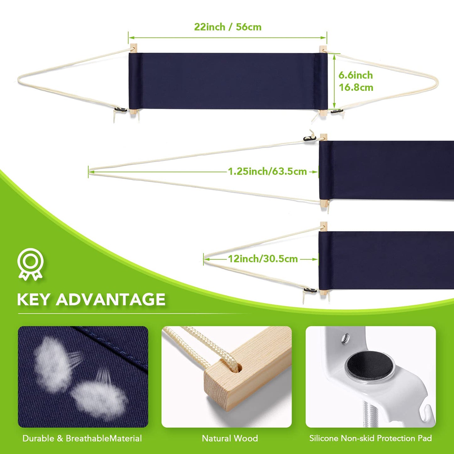 iMissiu Adjustable Office Foot Rest | Portable Under Desk Hammock with Headphones Holder (Blue)