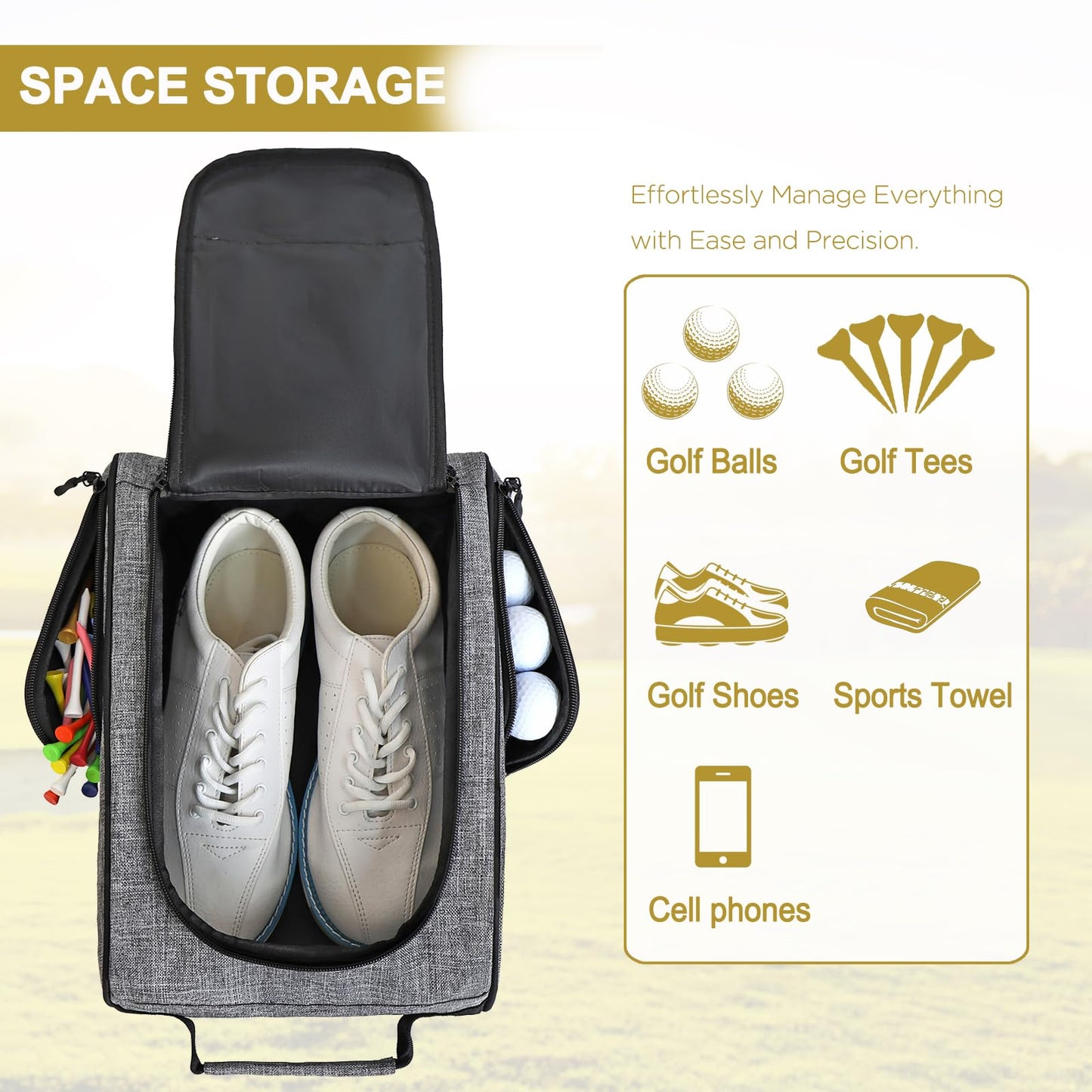 Goloni Golf Shoe Bag for Men & Women, Padded Travel Shoe Bag with Side Accessory Pockets,Sport Shoe Carrier for Golf Shoes,Socks,Tees & Balls,Durable & Lightweight Design (Gray)