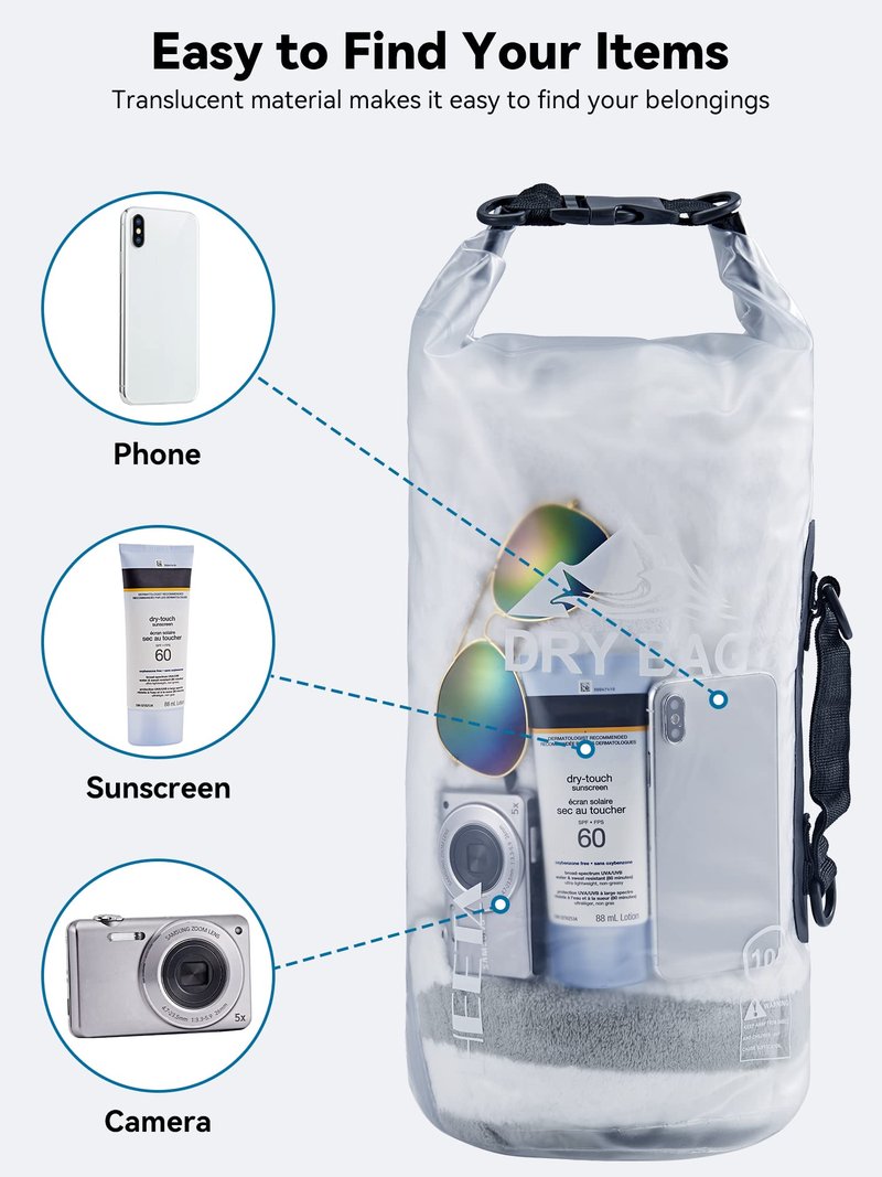 HEETA Dry Bag Waterproof for Women Men, Roll Top Lightweight Dry Storage Bag Backpack with Phone Case for Travel Swimming Boating Kayaking Paddle Board Camping Beach Accessories (White, 20L)