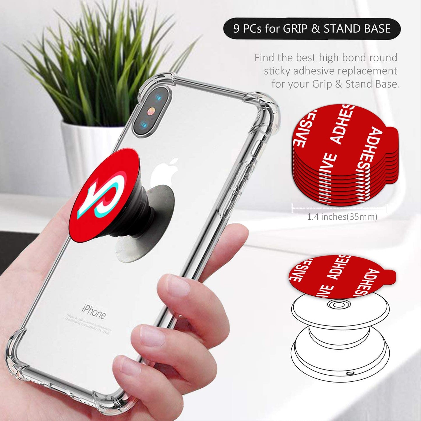 Very High Bond Sticky Adhesive, AZXYI 9 Pack Adhesive Replacement for Socket Base, 1.4 inches Double Sided Sticker Tapes for Phone Collapsible Grip & Stand Base