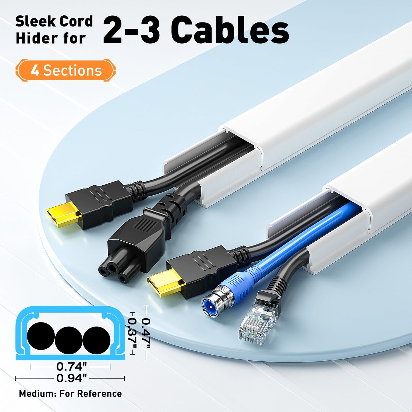 Delamu TV Cord Hider, 62.8in Cable Hider, Cord Covers for Wires on Wall, Wire Covers for 2-3 Cords, Wire Hiders for TV on Wall, Easier Setup Cable Cover Management, 4X L15.7 W0.94 H0.47in, White