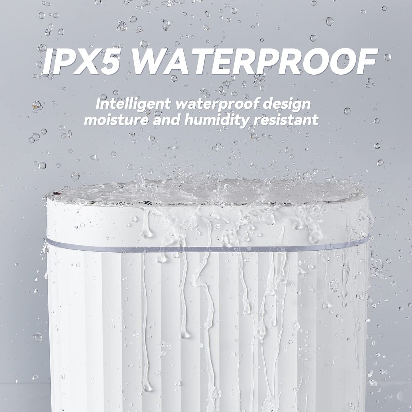 ELPHECO Bathroom Motion Sensor Trash can 2 Gallon Automatic Garbage Can, Slim Plastic Smart Trash Can with Lid, Commercial Intelligent Trash Bin for Bedroom, Bathroom, Office, White with Grey Trim