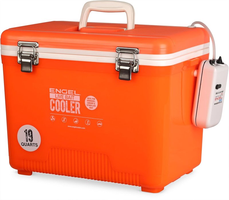 Engel Live Bait Cooler Box - Portable Fishing Station with 2-Speed Aerator Pump | Ideal for Shrimp & Live Fish