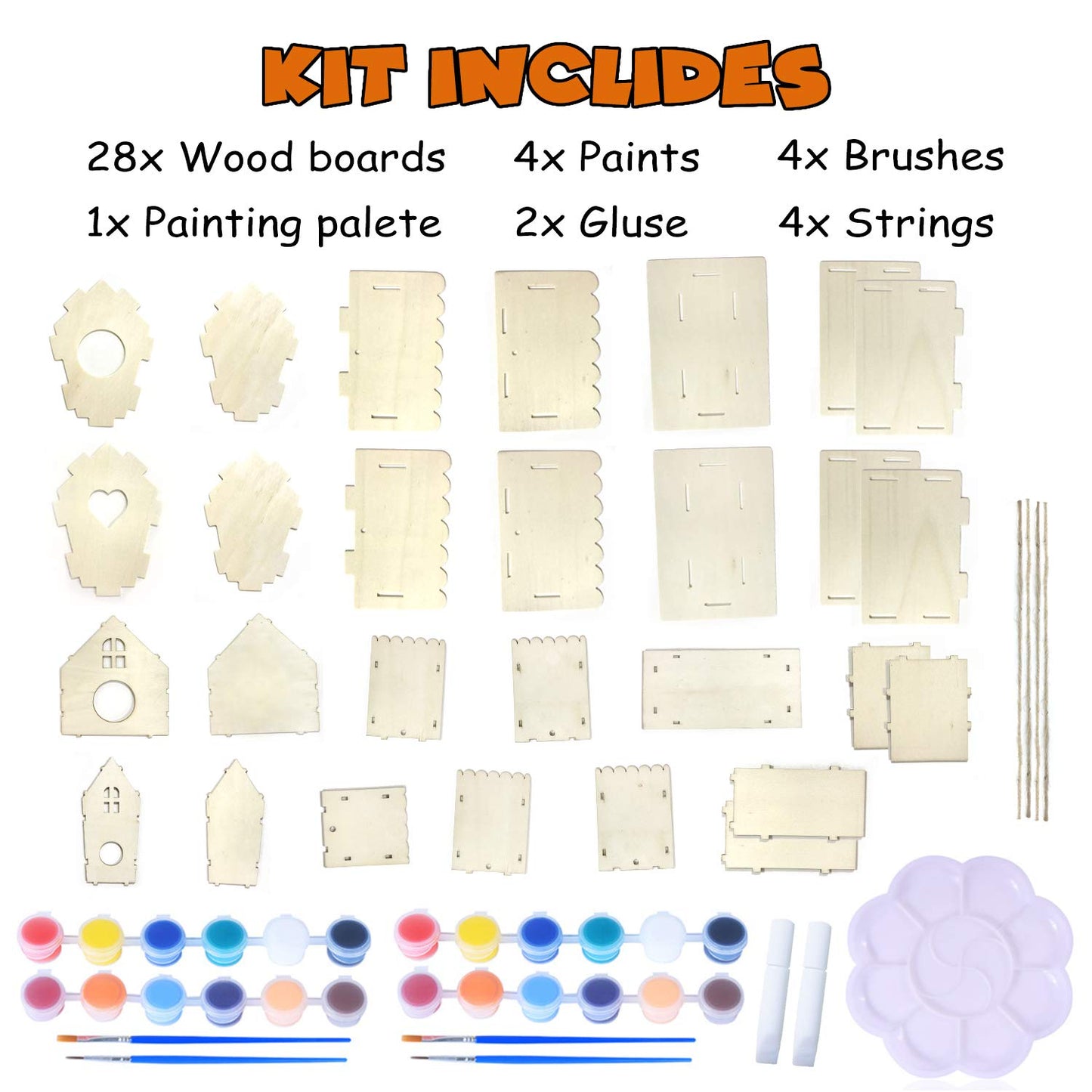 hapray 4 Pack Bird House Crafts for Kids Ages 5-8 8-12, Buildable DIY Birdhouse Kit for Children to Build, Summer Arts and Craft Projects with Paint, 3+ Boy Girl Gift for Halloween Christmas