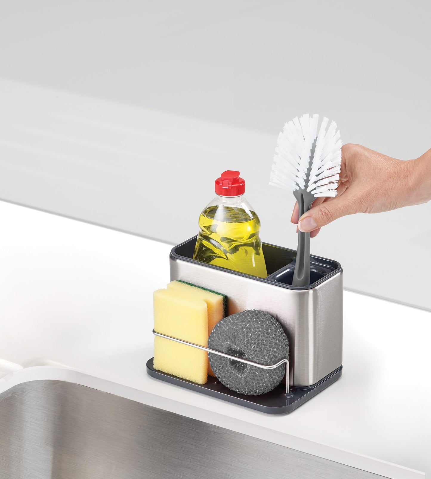 Joseph Joseph Surface Stainless-Steel Caddy Sink Area Organiser, Sponge Holder, Grey