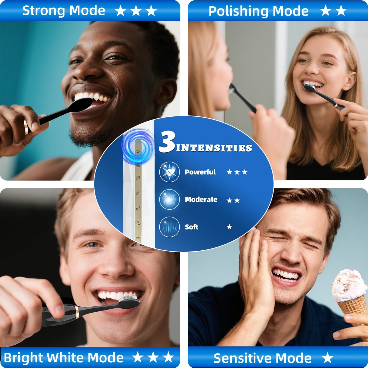 Adult Sonic Electric Toothbrush, USB Rechargeable Sonic Toothbrush, with 12 Brush Heads, 5 Modes, Equipped with Cleaning Brush, Brushing and Washing Two in one