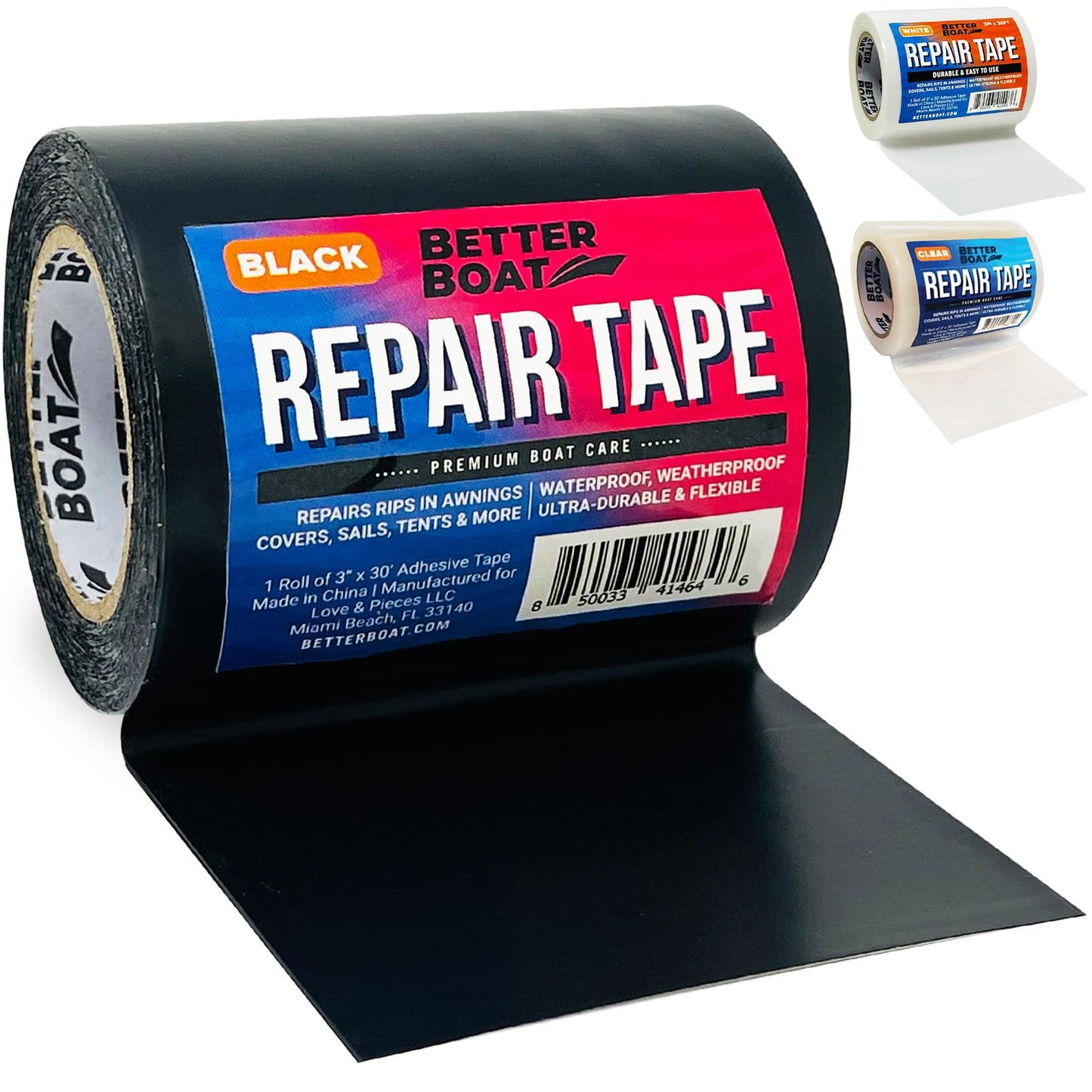 Repair Tape Fabric Repair Boat Covers Canvas Tent Repair Tape Pop Up Camper RV Awning Repair Tape Tarp Canopy Tear & Vinyl Waterproof Bimini Tops Sail Air Mattress Patch Kit 30FTx3 Black Heavy Duty