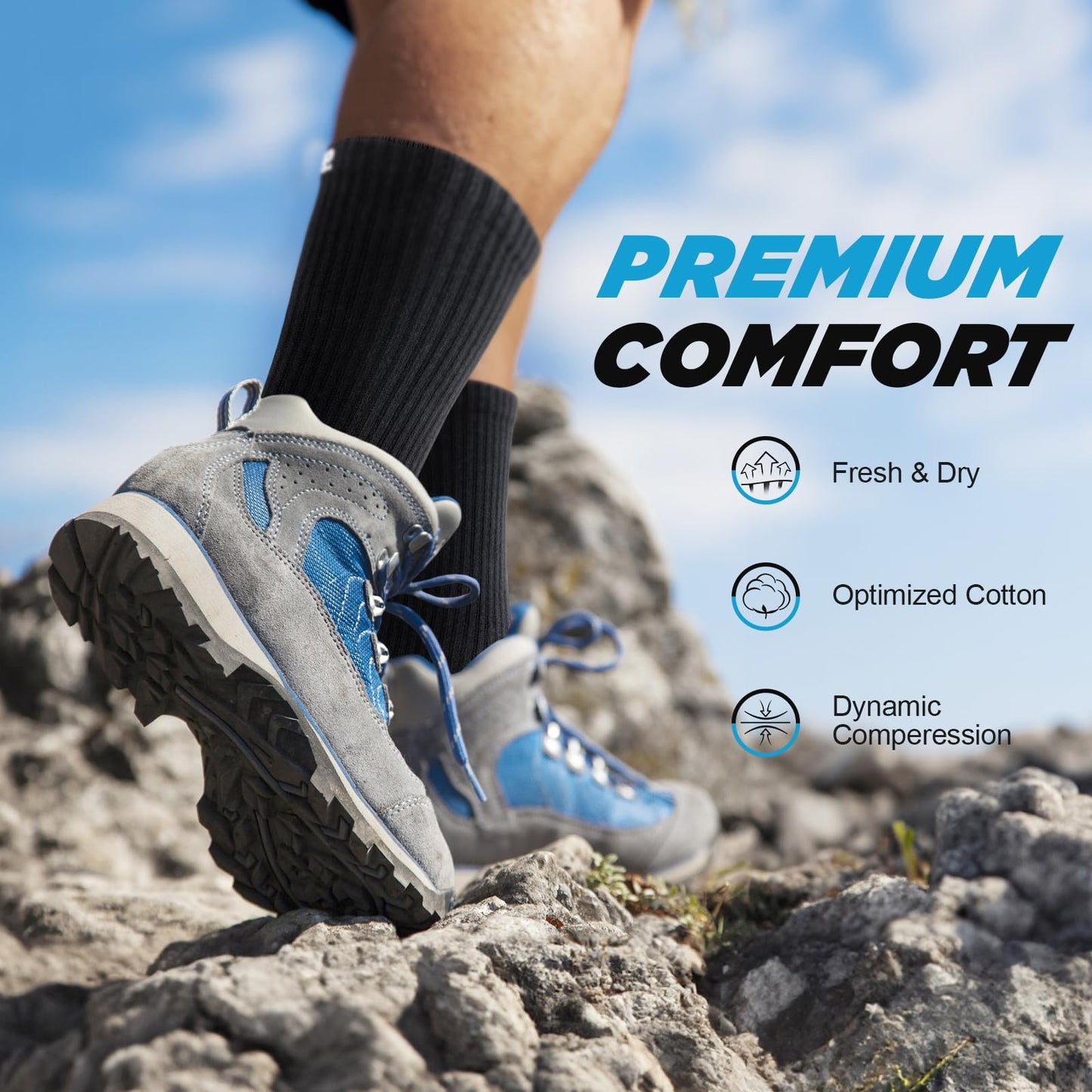 TANSTC Mens Socks Wicking Breathable Cushion Comfortable Casual Crew Socks Outdoor Multipack Performance Hiking Trekking Walking Athletic Socks 6 Pairs
