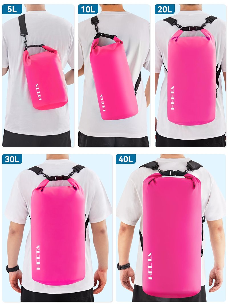 HEETA Waterproof Dry Bag for Women Men, Roll Top Lightweight Dry Storage Bag Backpack with Emergency Whistle for Travel, Kayaking, Boating, Camping, Beach, Cruise Ship Essentials (Rose Red, 5L)