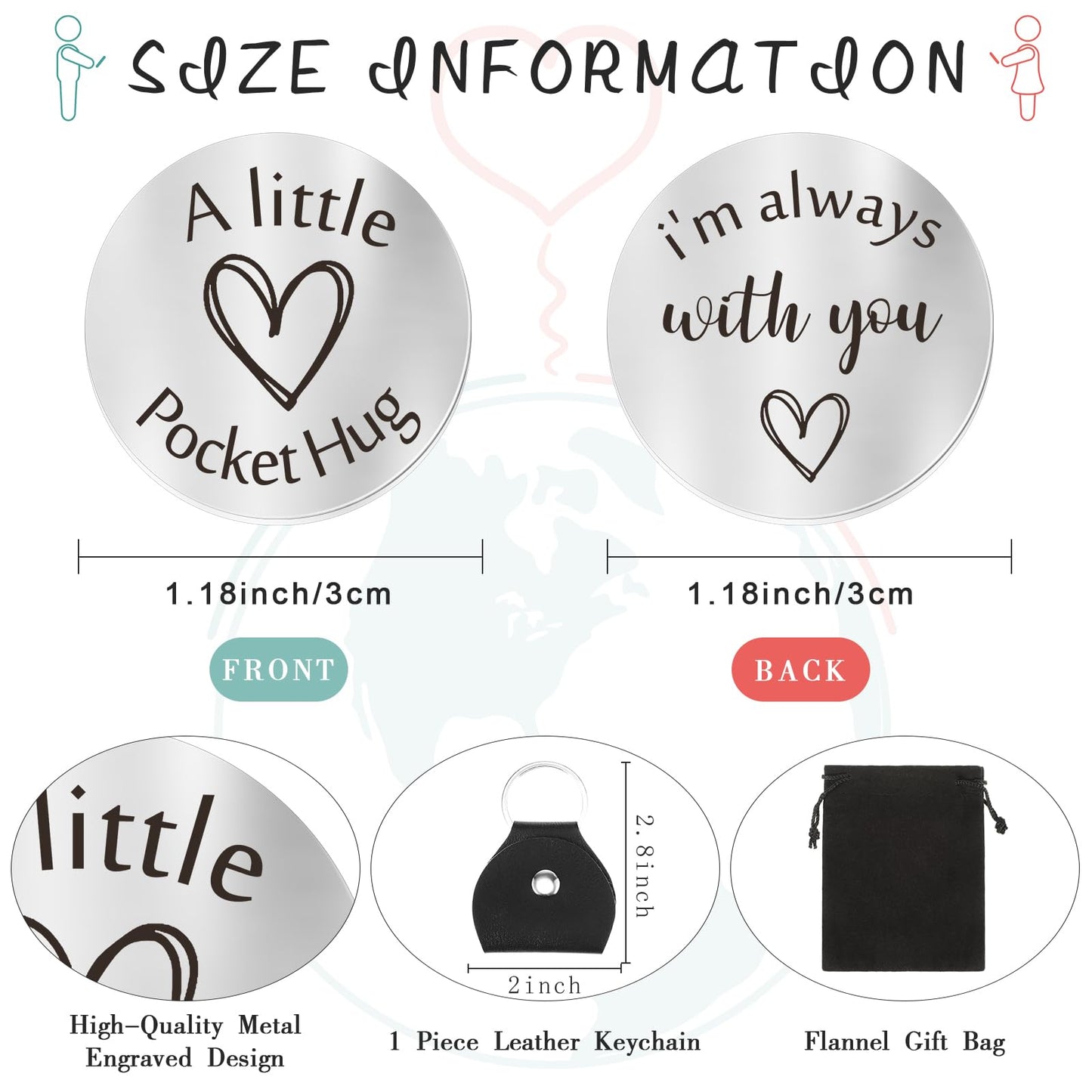 Sureio Pocket Hug Token Gift Long Distance Relationship Keepsake Inspirational Gift Keychain Valentine's Day Gifts (I'm Always with You)