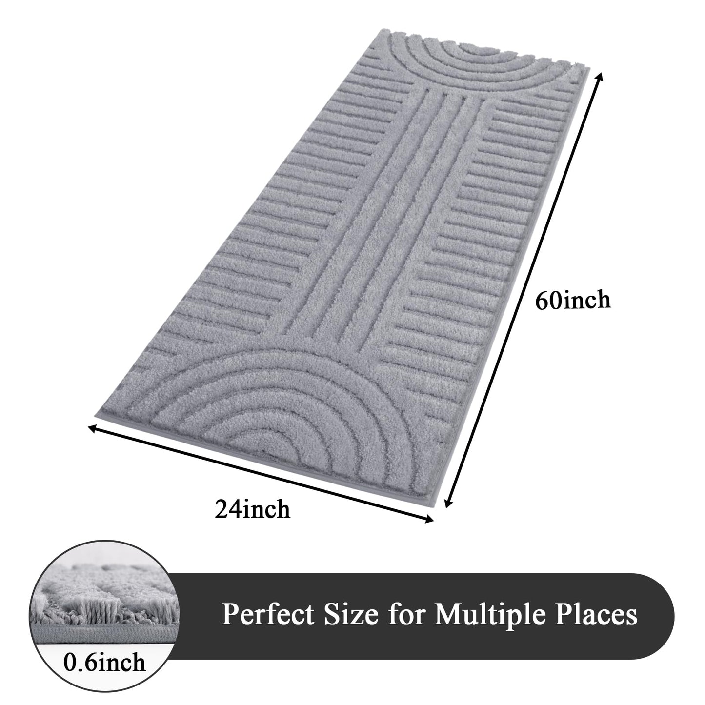 SHACOS Super Soft Bathroom Runner Rugs 24"x60" Non Slip Boho Bath Rugs Microfiber Absorbent Bath Mats for Bath Room Floor Machine Washable Shaggy Carpet for Shower Bathtub, Light Grey 2' x 5'