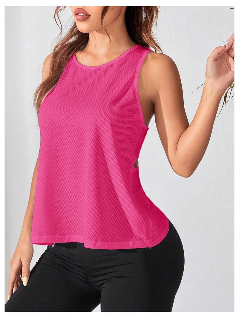 OYOANGLE Women's Open Back Workout Tops Racerback Athletic Loose Shirts Yoga Gym Clothes Sleeveless Running Tank Tops Hot Pink Medium