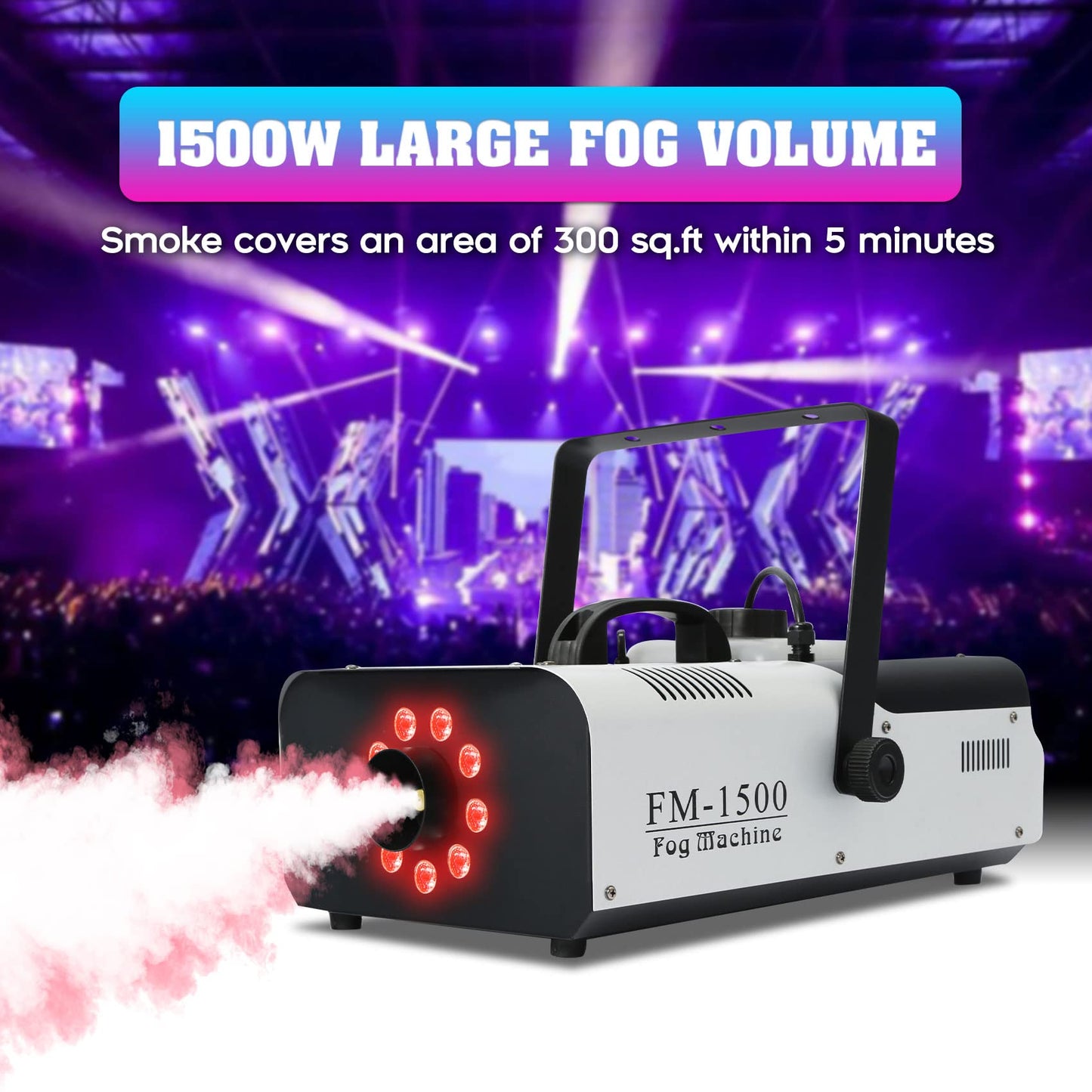 TCFUNDY Fog Machine with Lights, 1500W Smoke Machine RGB 9 LED Lights for DJ Halloween Wedding Party Stage with Remote Control…