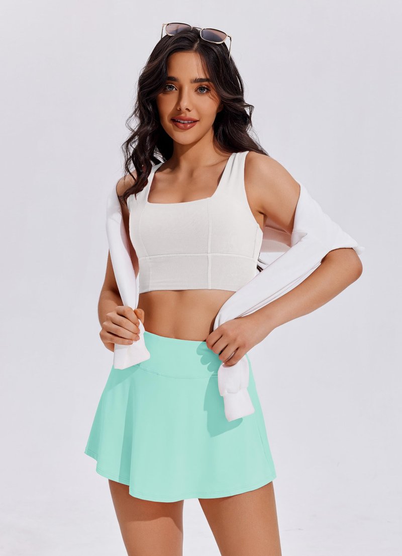 PINSPARK Tennis Skirts for Women Pleated Athletic Golf Skorts Skirt with Shorts Pockets Lightweight Workout Skirt,Ice Green X-Large