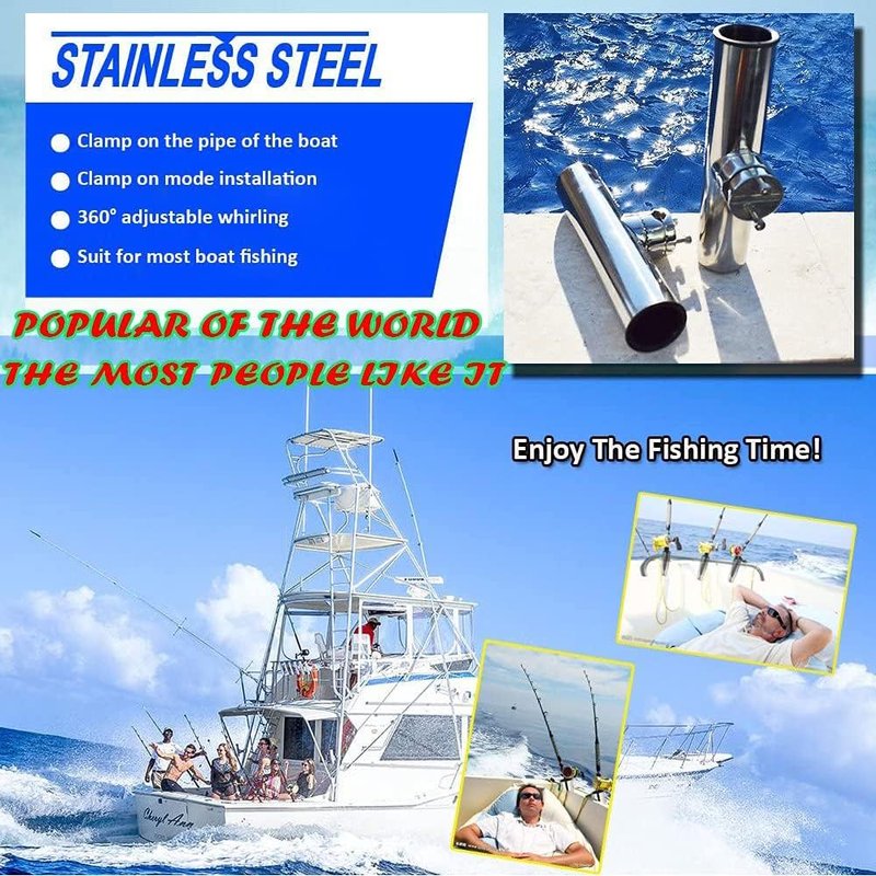 Rail Mount Rod Clamp Holders - Adjustable Stainless Steel Fishing Rod Holder for Kayak & Boat