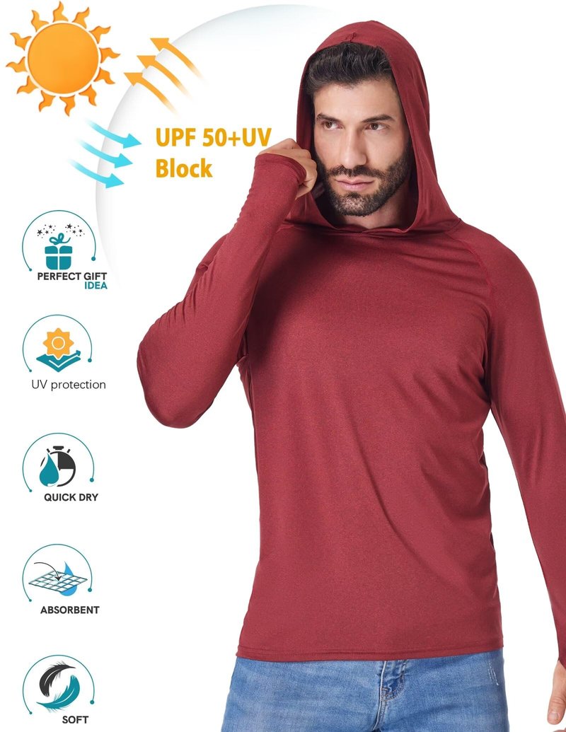 OYGSieg Men's Athletic Hoodies Long Sleeve Fishing Shirts for Men UPF 50+ SPF UV Sun Protection Shirts Rash Guards A M
