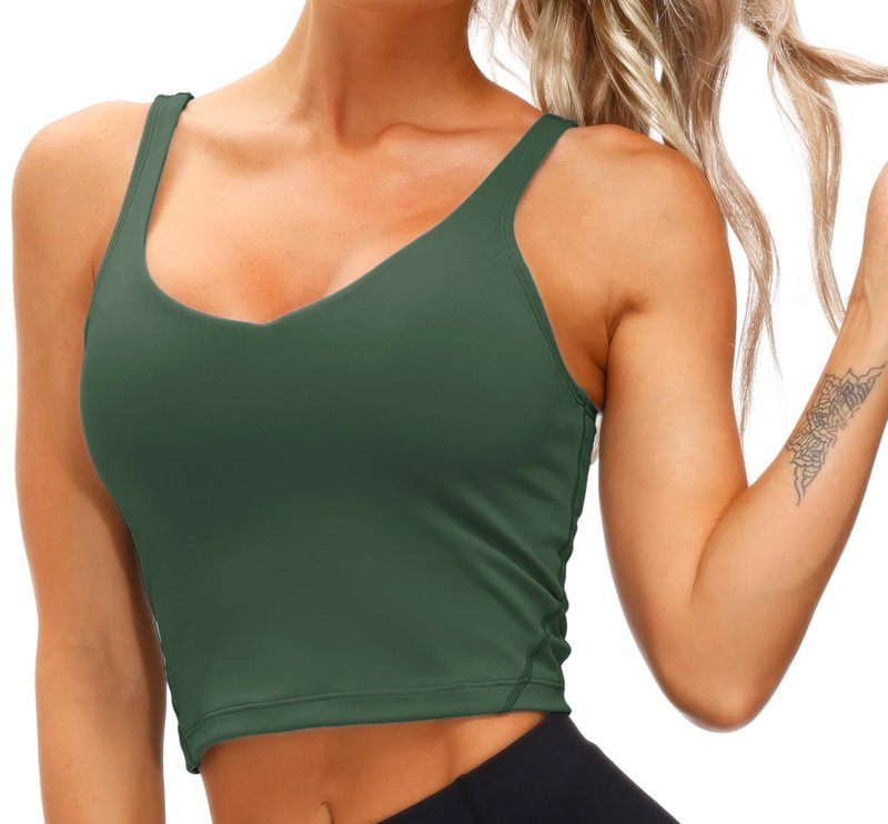 Women’s Longline Sports Bra Wirefree Padded Medium Support Yoga Bras Gym Running Workout Tank Tops Deep Green