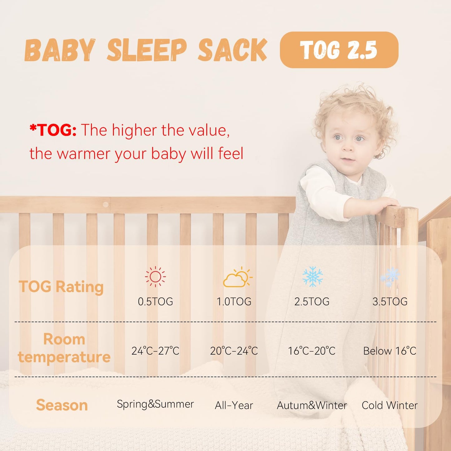 Yoofoss Baby Sleeping Bag 2.5 Tog - 6-12 Months Winter Sleeping Bag Baby 100% Organic Cotton Sleep Sack for Newbron Infant Toddler Quilted Warm Soft